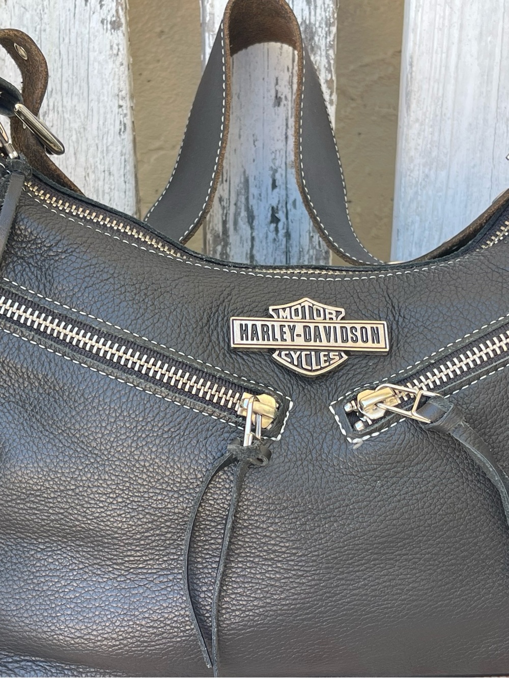 Harley-Davidson Women’s HD621 Black Leather Shoulder Bag Double Zipper Purse - Picture 10 of 15